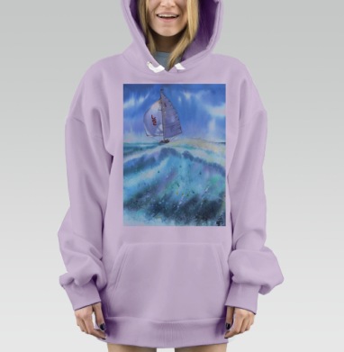 Яхта на гребне мощной волны в океане, Hoodie Mjhigh Dig Mel, Fiolet, утепленная