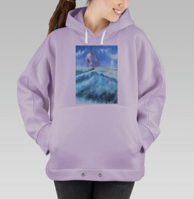 Яхта на гребне мощной волны в океане, Hoodie Oversize Fiolet