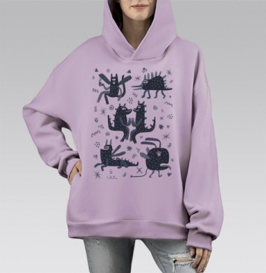 Забавные монстры, Hoodie Mono Fiolet, оверсайз, утепленная