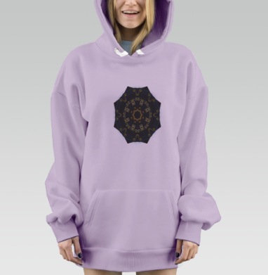 Загадочная индийская мандала черно желто голубая в центре, Hoodie Mjhigh Dig Mel, Fiolet, утепленная