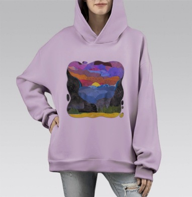 Закат В Горах Краски Природы Вечерние Горные Ландшафты, Hoodie Mono Fiolet, оверсайз, утепленная