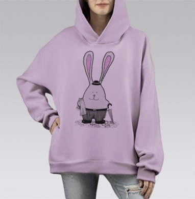 Заяц- джентльмен, Hoodie Mono Fiolet, оверсайз, утепленная