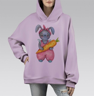 Зайка Эви, Hoodie Mono Fiolet, оверсайз, утепленная