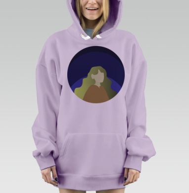 Зеленоволосая девушка в синем фоне с коричневыми оттенками, Hoodie Mjhigh Dig Mel, Fiolet, утепленная