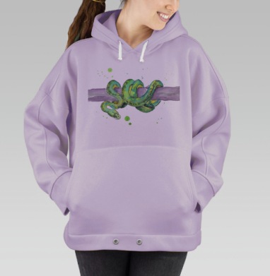 Зелёный древесный питон на ветке акварель, Hoodie Oversize Fiolet