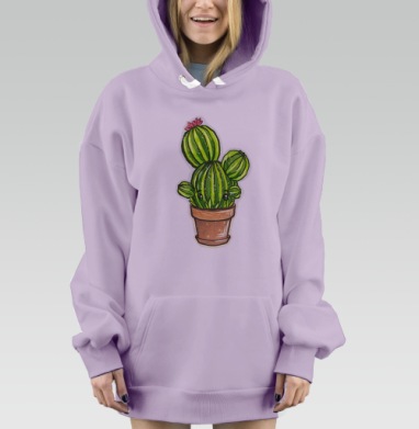 Зеленый милый кактус в коричневом горшке, Hoodie Mjhigh Dig Mel, Fiolet, утепленная