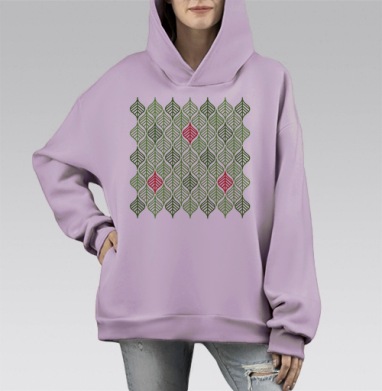 Зеленый узор, Hoodie Mono Fiolet, оверсайз, утепленная