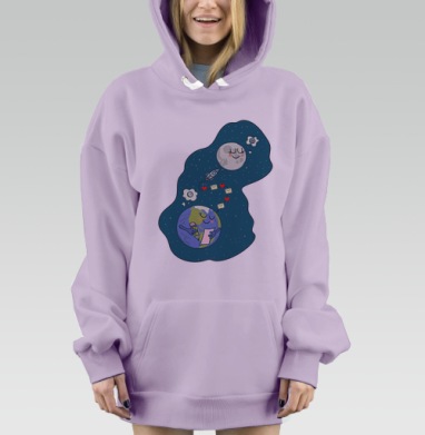 Земля пишет письмо Луне в любви сердца на космосе, Hoodie Mjhigh Dig Mel, Fiolet, утепленная