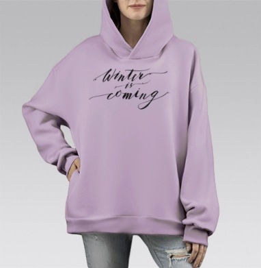 Зима близко леттеринг, Hoodie Mono Fiolet, оверсайз, утепленная