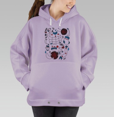 Зимние вязаные аксессуары с котом играющим с клубком ниток, Hoodie Oversize Fiolet