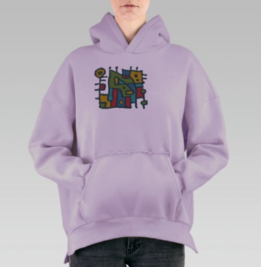 Змей охраняет золотой слиток на тёмно зелёном фоне, Hoodie Oversize Fiolet, утепленная