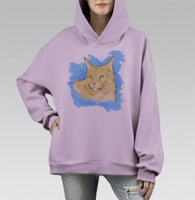 Золотоглазый кот, Hoodie Mono Fiolet, оверсайз, утепленная