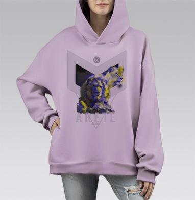 Зооглитч. Лев, Hoodie Mono Fiolet, оверсайз, утепленная