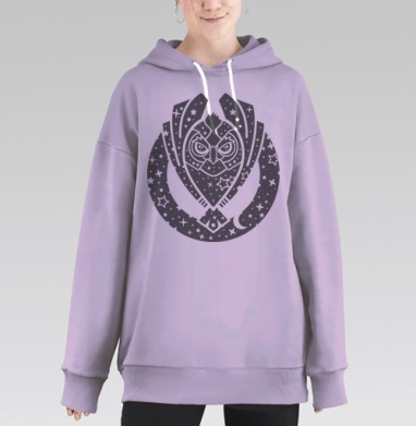 Звездная сова серый, Hoodie Long Oversize Fiolet