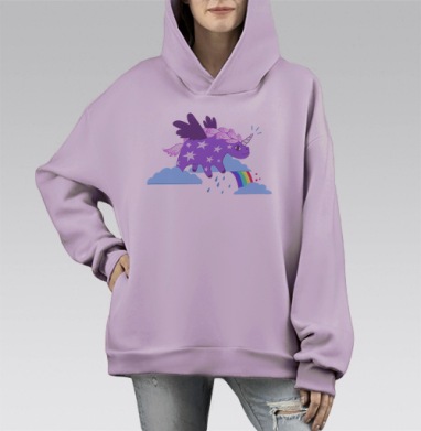 Звездный единорог, Hoodie Mono Fiolet, оверсайз, утепленная