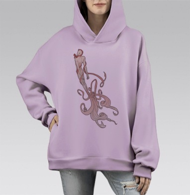 Абстрактный фигурный персонаж в движении, Hoodie Mono Fiolet, оверсайз, утепленная
