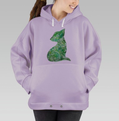 Акварельная кошка, Hoodie Oversize Fiolet