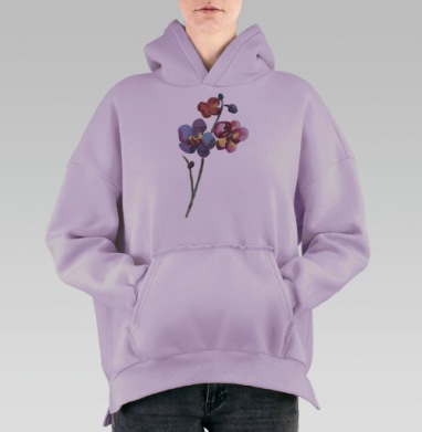 Акварельная орхидея, Hoodie Oversize Fiolet, утепленная