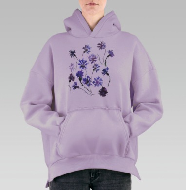 Акварельное цветочное вдохновение, Hoodie Oversize Fiolet, утепленная