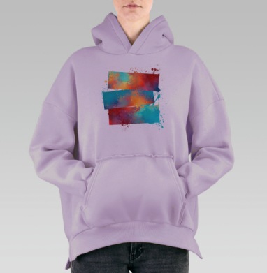 Акварельные брызги, Hoodie Oversize Fiolet, утепленная
