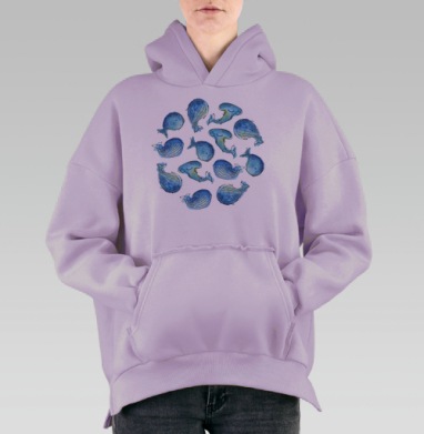 Акварельные киты в кругу гармонии и мира, Hoodie Oversize Fiolet, утепленная