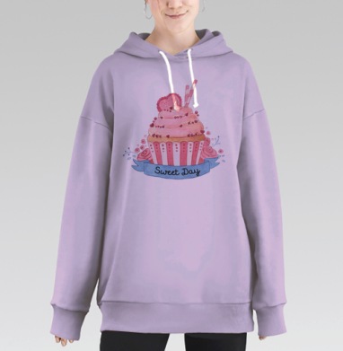 Акварельный кекс Sweet Day – праздничное настроение, Hoodie Long Oversize Fiolet