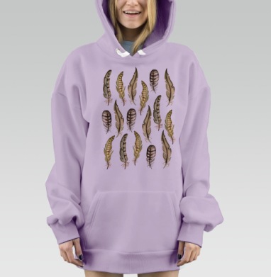 Акварельный узор из уникальных перьев, Hoodie Mjhigh Dig Mel, Fiolet, утепленная