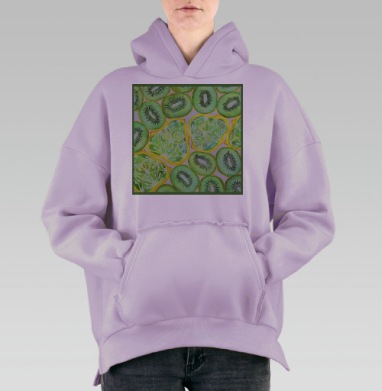 Акварельный узор с киви и экзотическими фруктами, Hoodie Oversize Fiolet, утепленная
