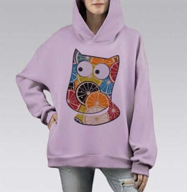 Апельсиновый котик, Hoodie Mono Fiolet, оверсайз, утепленная