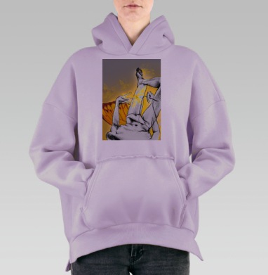 Автопортрет с рыжими бабочками на сером, Hoodie Oversize Fiolet, утепленная