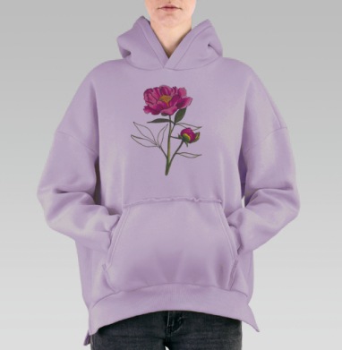 Ах, пионы, Hoodie Oversize Fiolet, утепленная