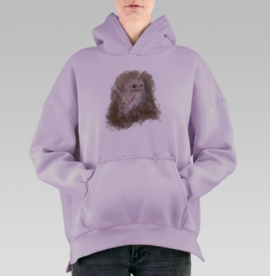 Белая сова в туманных оттенках коричневого, Hoodie Oversize Fiolet, утепленная