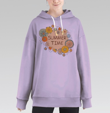 Бесшовный цветочный узор в наивном стиле, Hoodie Long Oversize Fiolet