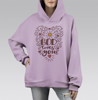Божественная любовь в каллиграфии и сердцах, Hoodie Mono Fiolet, оверсайз, утепленная