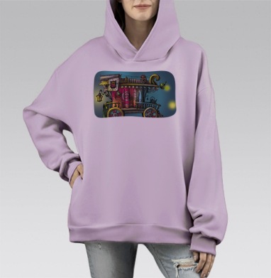 Бродячий театр в окне, Hoodie Mono Fiolet, оверсайз, утепленная