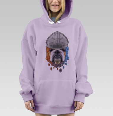 Бульдог в рыцарском шлеме с каплями красного и синего, Hoodie Mjhigh Dig Mel, Fiolet, утепленная