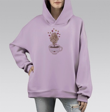 Чашка радости с ароматным паром и улыбкой, Hoodie Mono Fiolet, оверсайз, утепленная