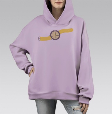 Часы (Живая Азбука), Hoodie Mono Fiolet, оверсайз, утепленная