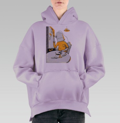 Человек с чайным пакетом вместо головы в задумчивости, Hoodie Oversize Fiolet, утепленная