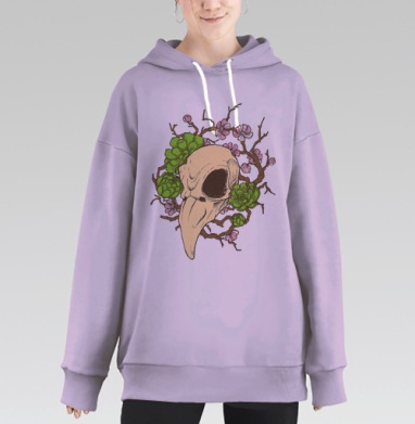 Череп птицы с цветами — символ жизни и смерти, Hoodie Long Oversize Fiolet