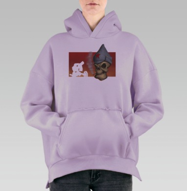 Череп в пилотке с красной звездой в образе войны, Hoodie Oversize Fiolet, утепленная