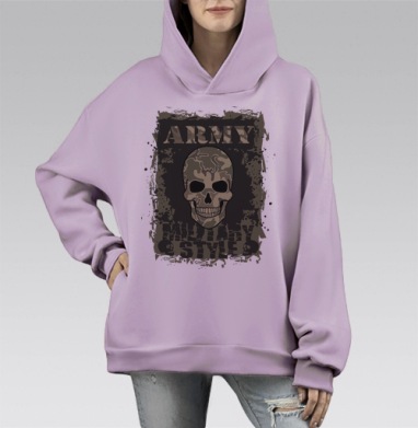череп в стиле милитари, Hoodie Mono Fiolet, оверсайз, утепленная