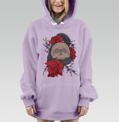 Череп, змея и розы, Hoodie Mjhigh Dig Mel, Fiolet, утепленная