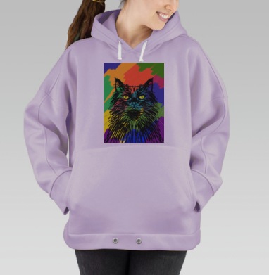 Черный кот с желтыми глазами, Hoodie Oversize Fiolet
