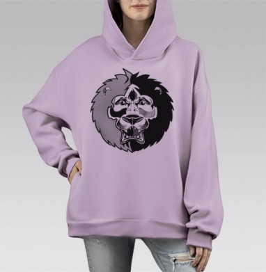Черный лев, Hoodie Mono Fiolet, оверсайз, утепленная