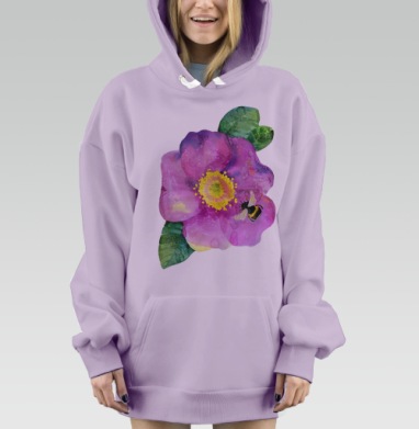 Цветок шиповника и шмель, Hoodie Mjhigh Dig Mel, Fiolet, утепленная