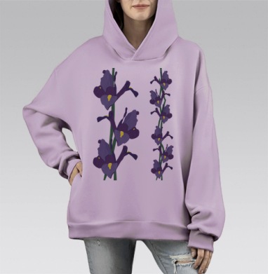 Цветы ИРИС, Hoodie Mono Fiolet, оверсайз, утепленная