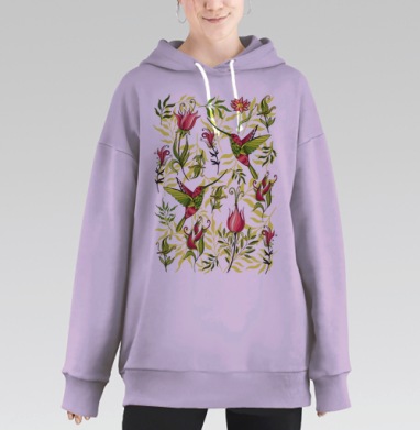 Декоративная композиция с колибри в стиле арт-нуво, Hoodie Long Oversize Fiolet