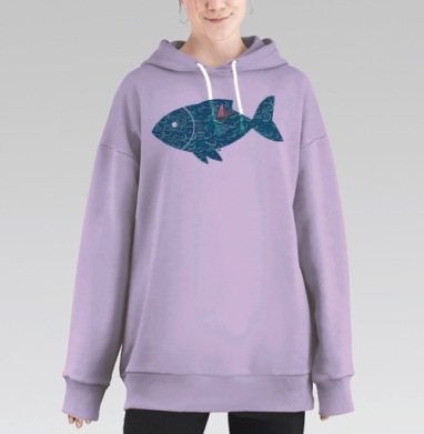 Декоративное панно с морской рыбой и яхтой, Hoodie Long Oversize Fiolet