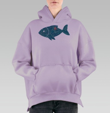 Декоративное панно с морской рыбой и яхтой, Hoodie Oversize Fiolet, утепленная